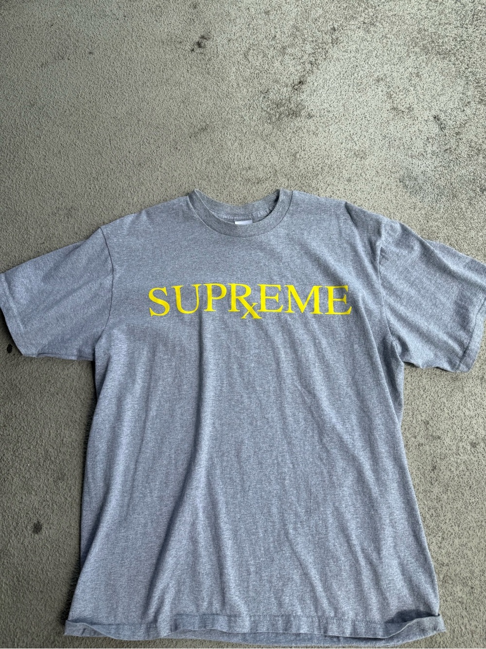 Supreme Grey Short Sleeve Tee with Yellow Logo